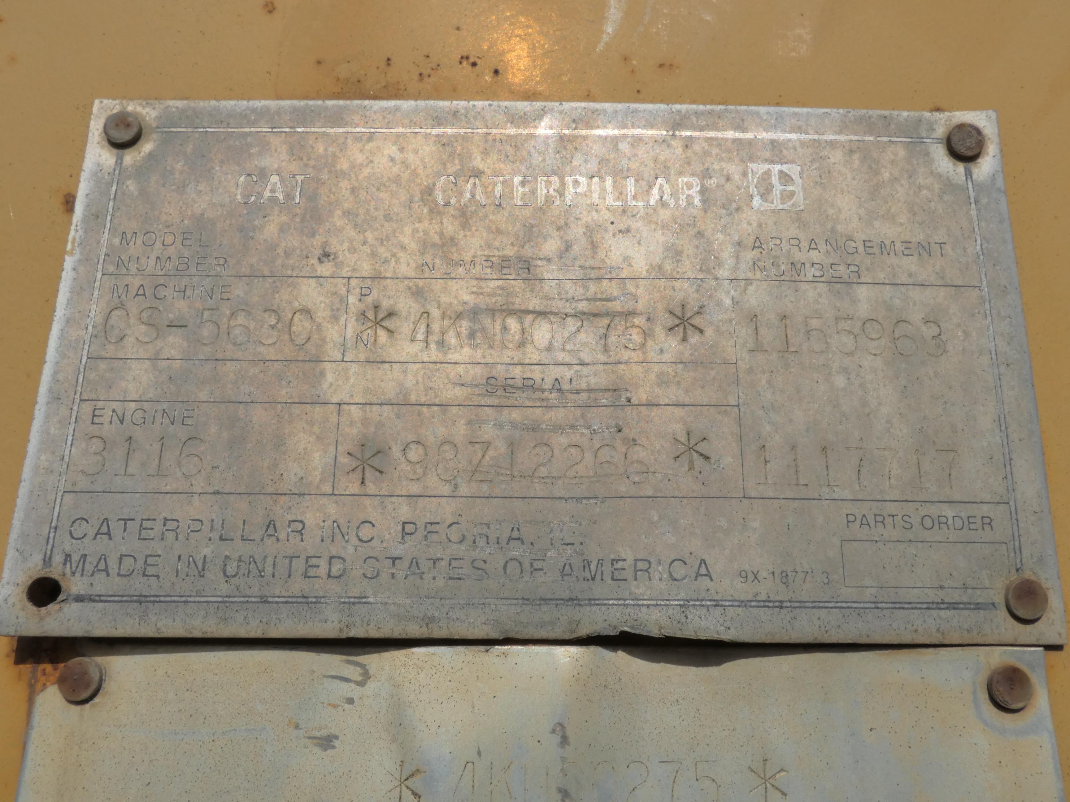 1999 Caterpillar CP563C Smooth Compactor, SN:4KN00275, ROPS,84'' Smooth Dru