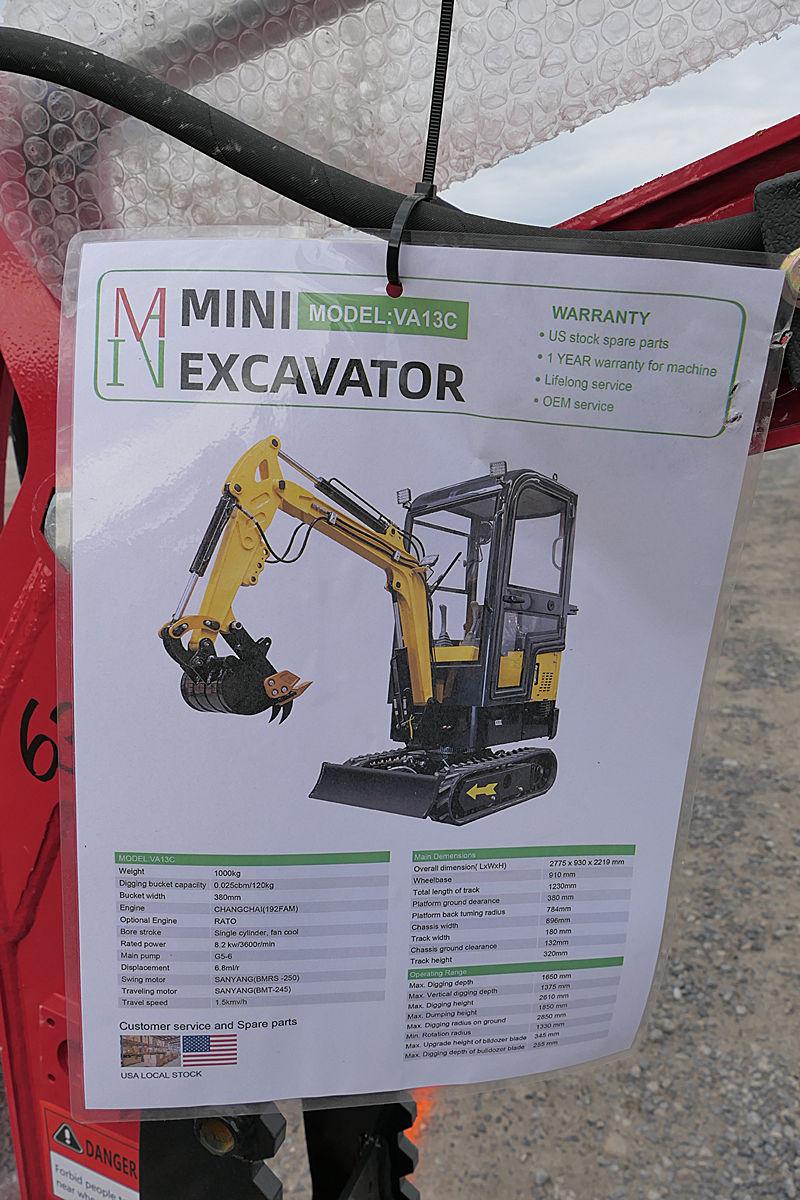 2023 Miva VA13C Mini Excavator, SN:VA13C040, Gas, Cab, Thumb, UNUSED. (tax)