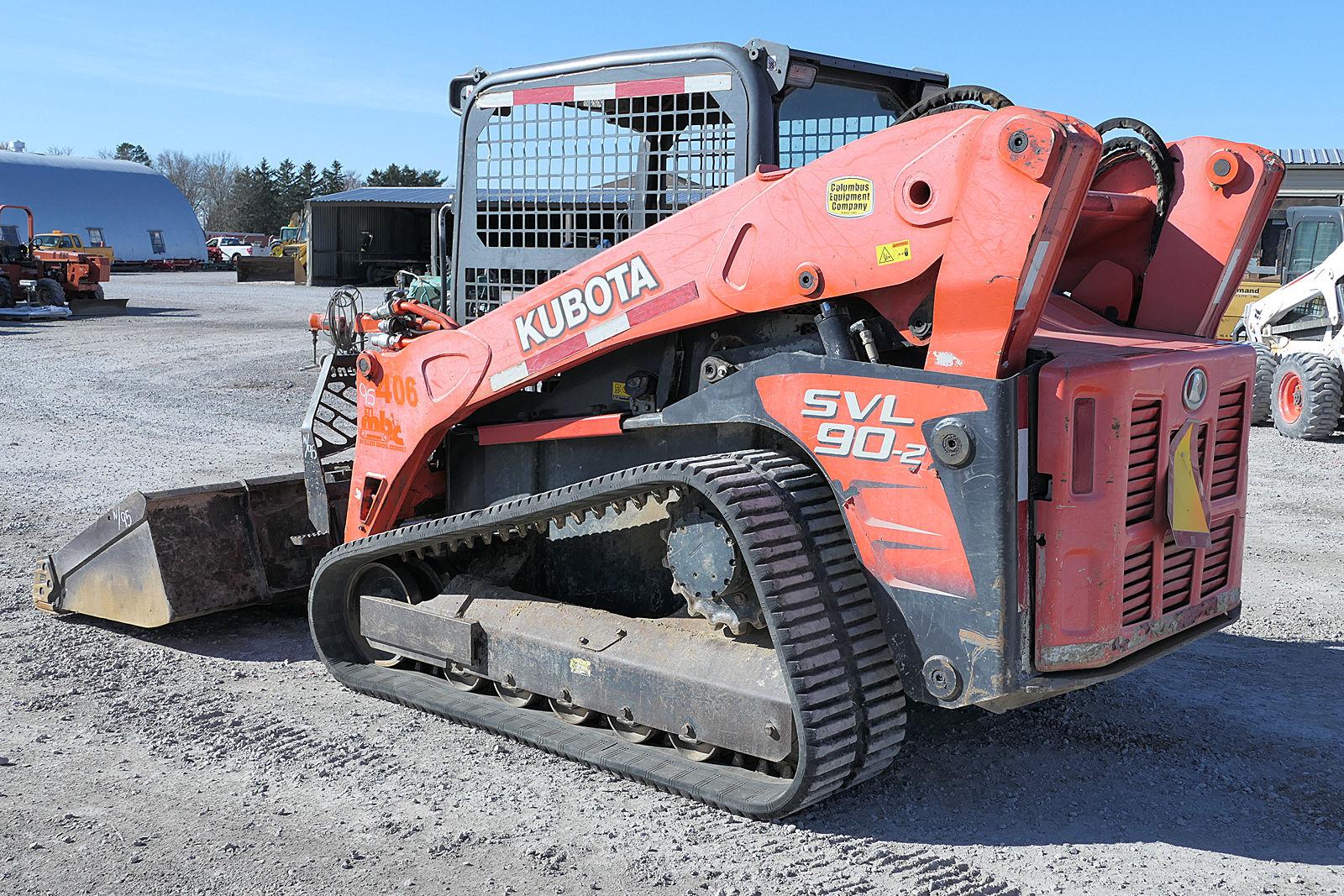 2014 Kubota SVL90 Skidloader, SN:14449, ROPS, Hyd. QT Bucket & Forks, Aux H