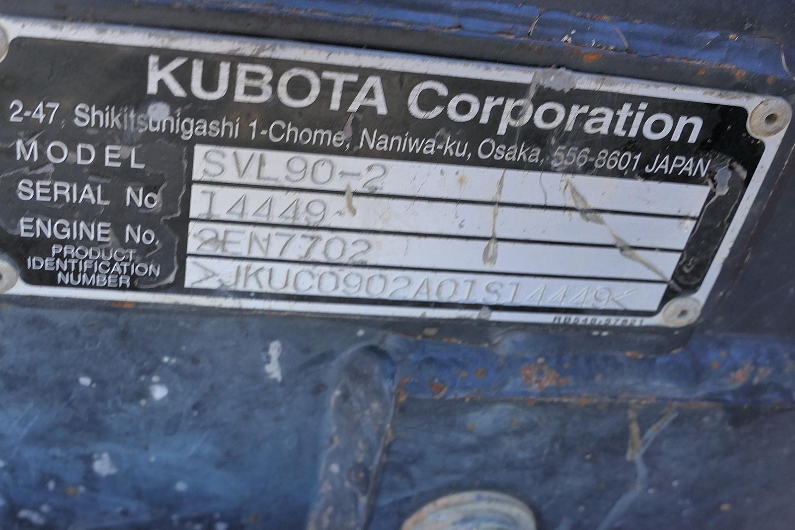 2014 Kubota SVL90 Skidloader, SN:14449, ROPS, Hyd. QT Bucket & Forks, Aux H