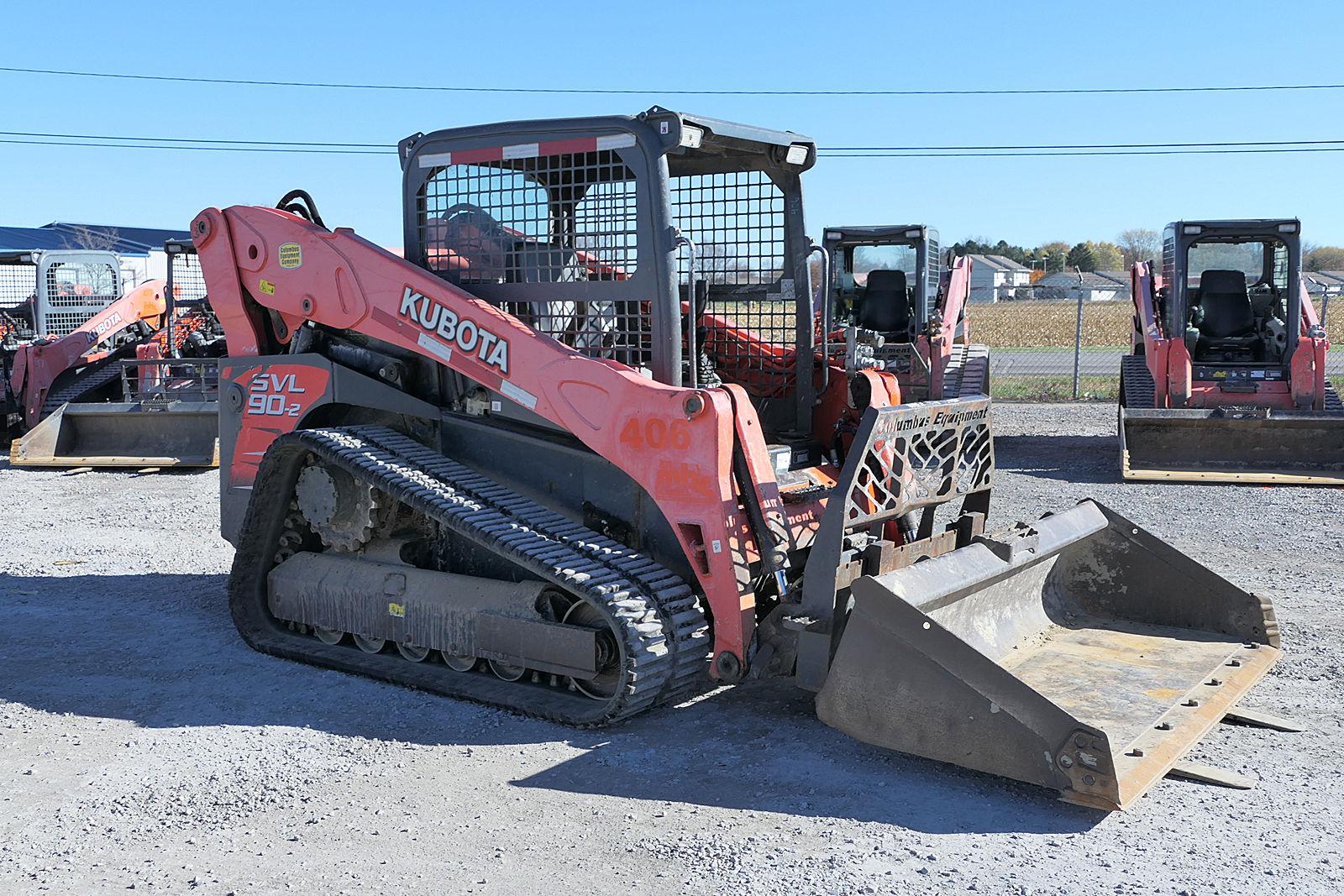 2014 Kubota SVL90 Skidloader, SN:14449, ROPS, Hyd. QT Bucket & Forks, Aux H