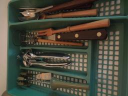Kitchen Utensils with green organizing tray