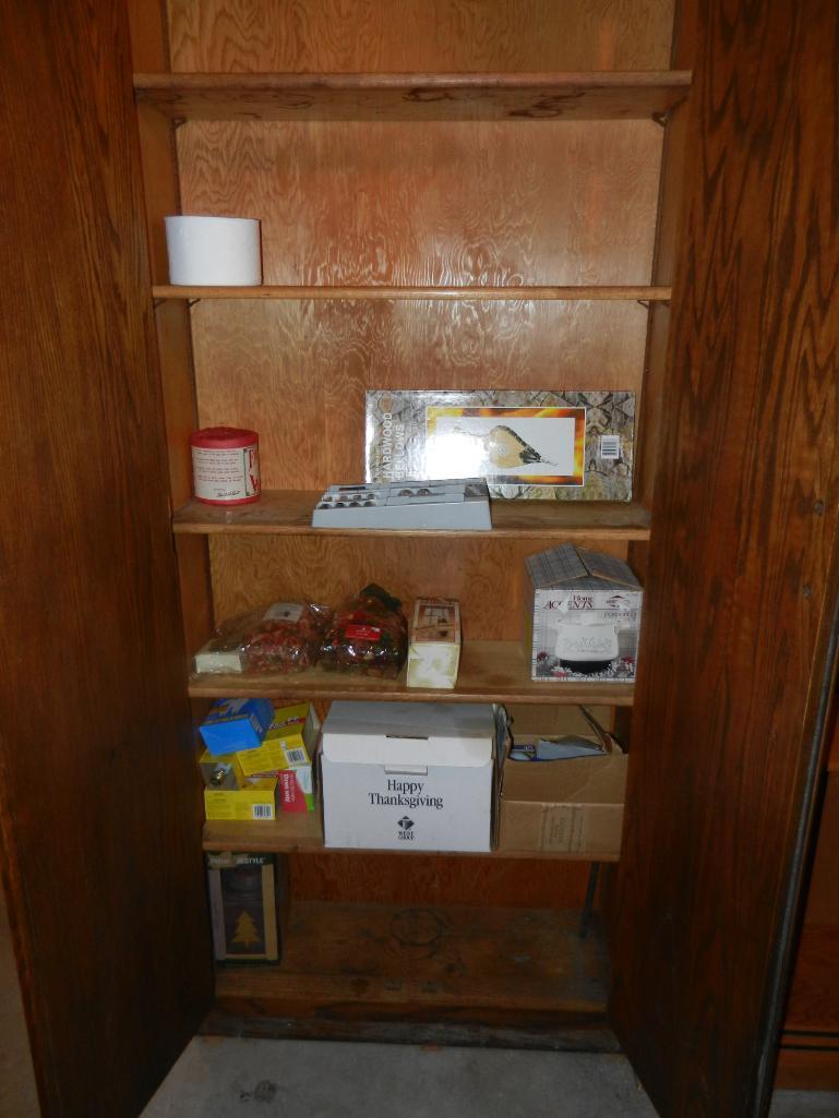 35"wide x 7' tall Two Door Storage Cabinet w/misc. contents, including several boxes new light bulbs