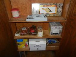 35"wide x 7' tall Two Door Storage Cabinet w/misc. contents, including several boxes new light bulbs