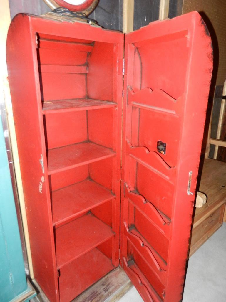 Gas Pump Wooden Cabinet look-a-like w Clock Face, Gas Hose & Lighted Globe 74"tallx16"deepx18wide