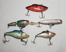 Lot Of 5 Fishings Lure (2) Rapala, Heddon, And More
