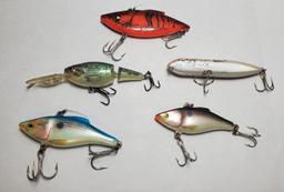 Lot Of 5 Fishings Lure (2) Rapala, Heddon, And More
