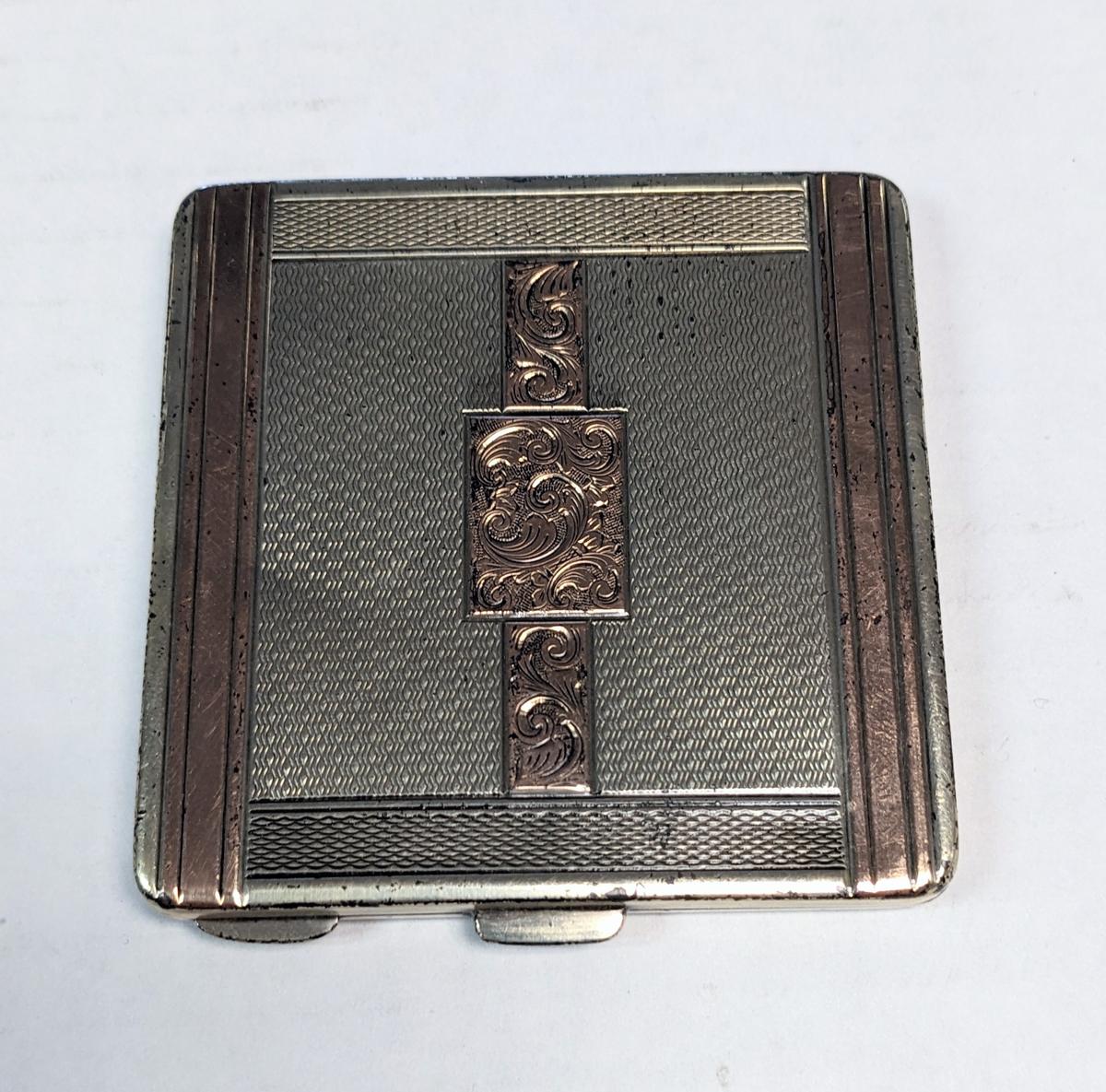 1920'S POLISH ART DECO .875 SILVER POWDER COMPACT WITH MIRROR TOTAL WEIGHT 2.56 OUNCES