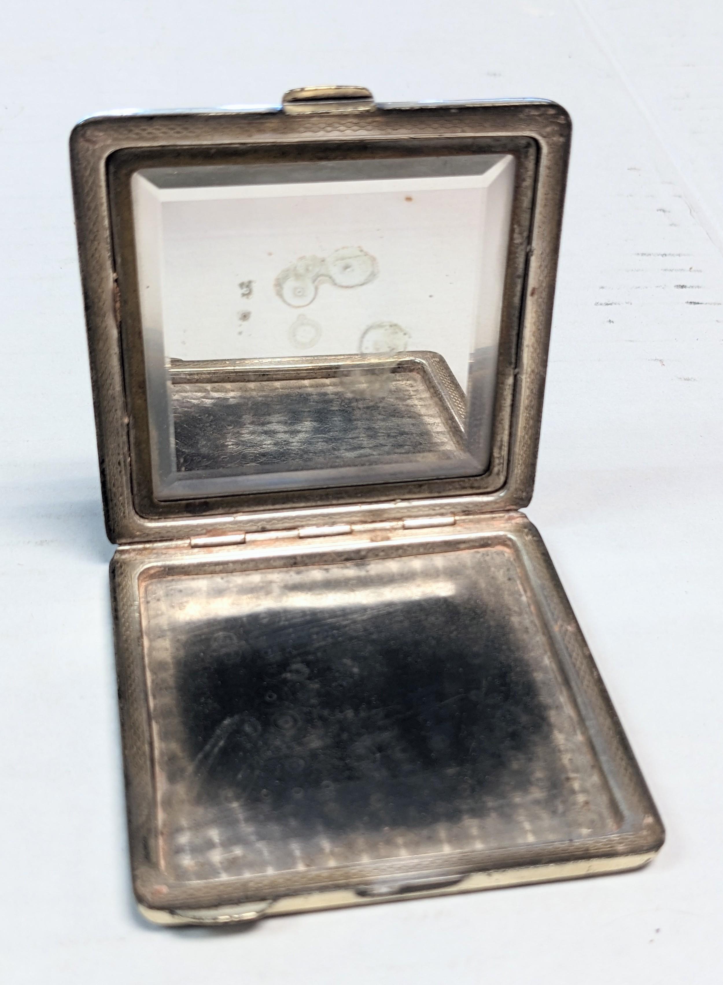 1920'S POLISH ART DECO .875 SILVER POWDER COMPACT WITH MIRROR TOTAL WEIGHT 2.56 OUNCES