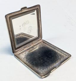 1920'S POLISH ART DECO .875 SILVER POWDER COMPACT WITH MIRROR TOTAL WEIGHT 2.56 OUNCES