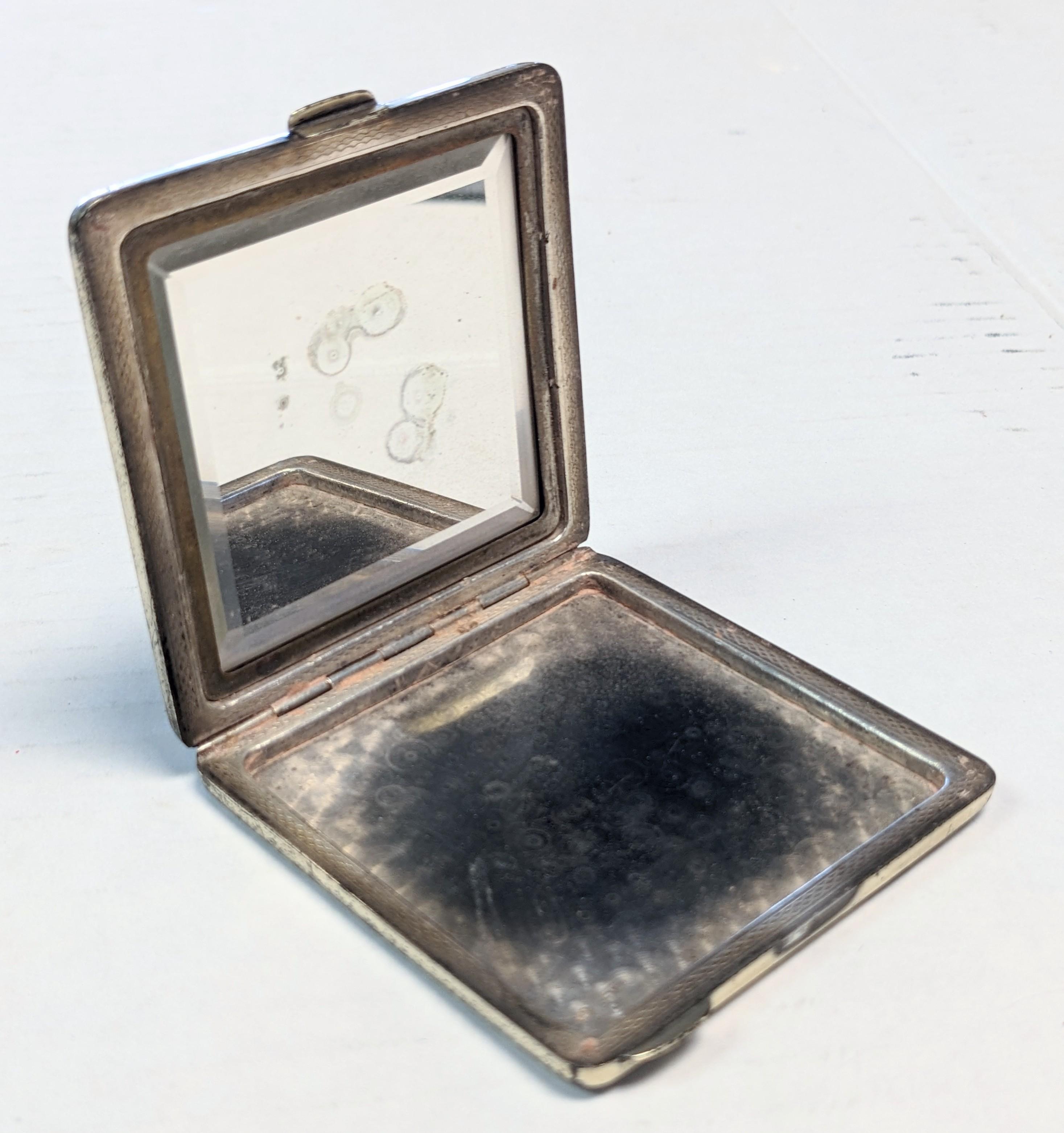 1920'S POLISH ART DECO .875 SILVER POWDER COMPACT WITH MIRROR TOTAL WEIGHT 2.56 OUNCES