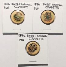 3x 1896 SWEET CAPORAL CIGGARETTE PINS