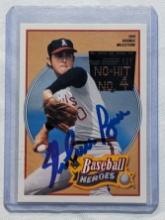 1990 UPPER DECK BASEBALL HEROES CARD SIGNED BY NOLAN RYAN WITH SCORE BOARD CORNER STAMP