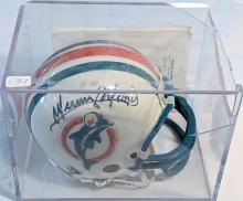 SIGNED MIAMI DOLPHINS MINI HELMET OF SUPER STAR RB MERCURY MORRIS (UNDEFEATED SEASON)