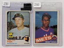 1973 TOPPS #198 CARLTON FISK ALL STAR RC & 1985 TOPPS #620 DWIGHT GOODEN ROOKIE CARD