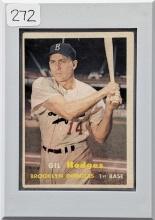 1957 TOPPS #80 HALL OF FAMER GIL HODGES CARD IN SCREW DOWN CASE