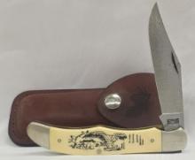 SCHRADE U.SA. 1250T SCHRIMSHAW POCKET KNIFE & LEATHER CASE