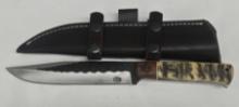 IPAK CUSTOM HANDMADE GREY WOLF FIXED BLADE KNIFE & SHEATH