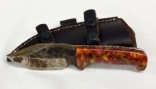C.F.K CUTLERY COMPANY RED SWIRL HANDLE FIXED BLADE KNIFE