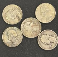 LOT OF 5 SILVER QUARTERS