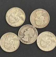 LOT OF 5 SILVER QUARTERS