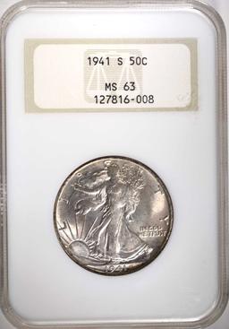 1941-S WALKING LIBERTY HALF DOLLAR, NGC MS-63