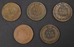 (5) 1876 INDIAN HEAD CENTS CIR