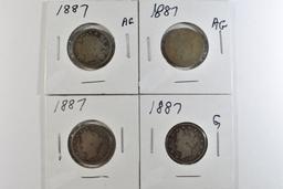 (4) 1887 "V" NICKELS AG/G