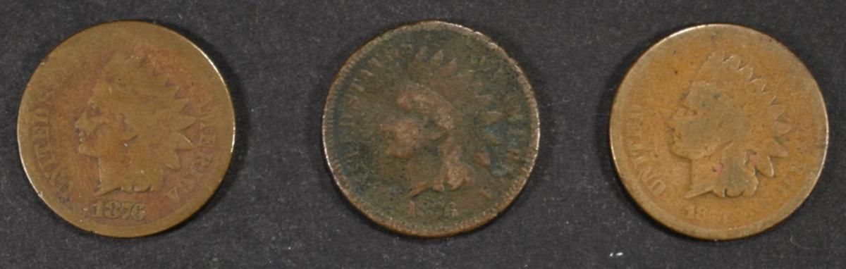 (3) 1876 INDIAN HEAD CENTS CIR