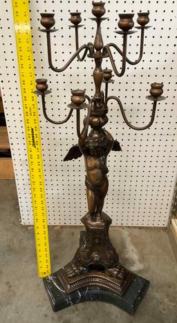 Large Metal Candelabra W/marble Base