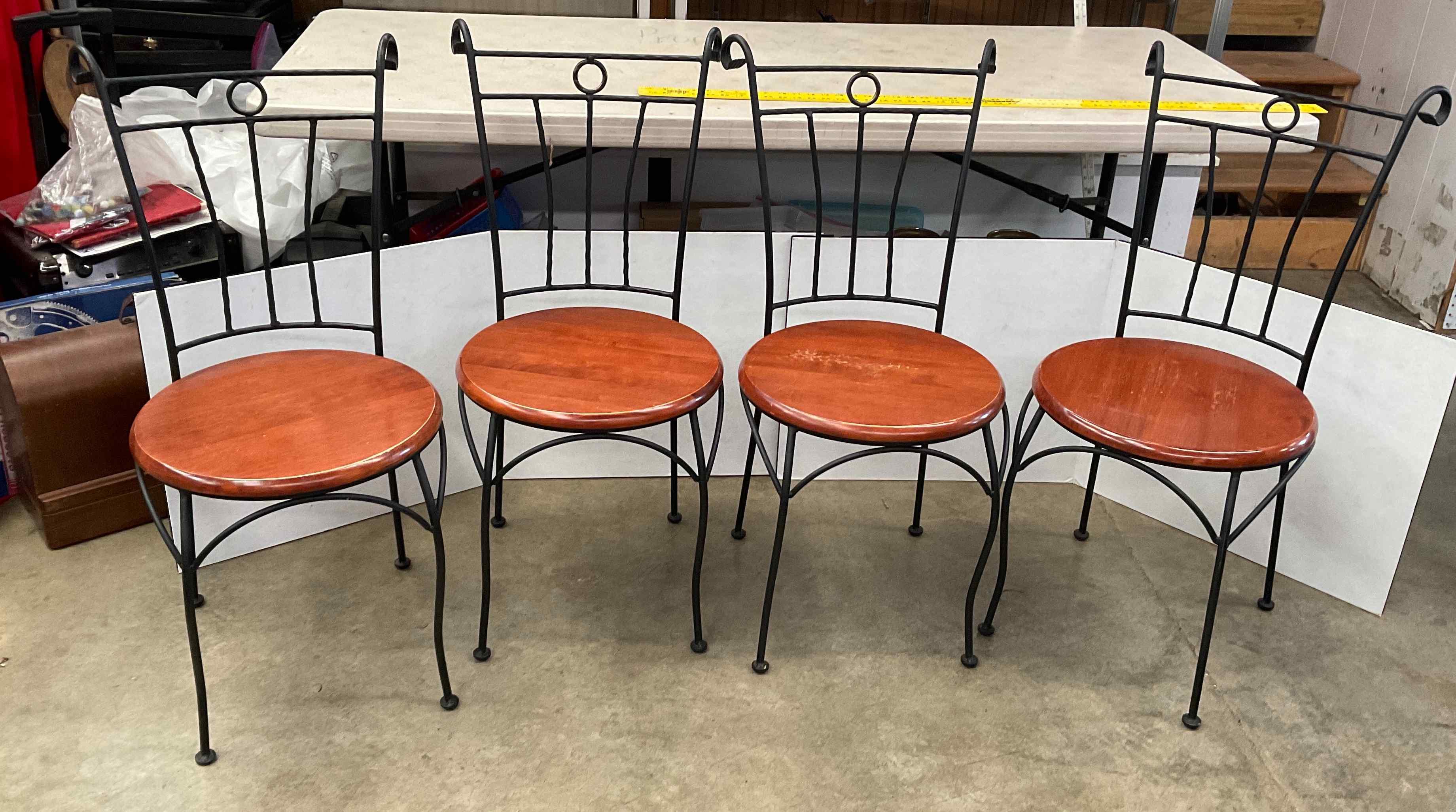 4 Metal Chairs W/wooden Steats