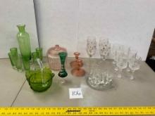 Pink, Green, Clear Glassware