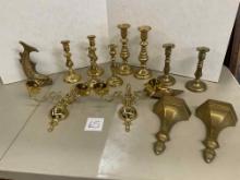 Assorted Brass Candlesticks, etc