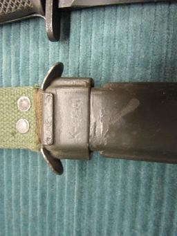Military bayonet and sheath, bayonet is marked K-M4 6 3/4" blade and