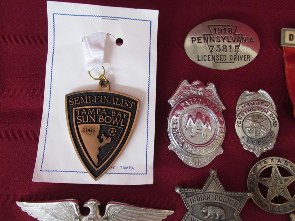 11 vintage badges and medals. Police, range, Sheriff and more