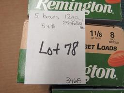5 boxes of Remington 12ga 2 3/4"  8 shot, 25 rds per box 5 bxs total