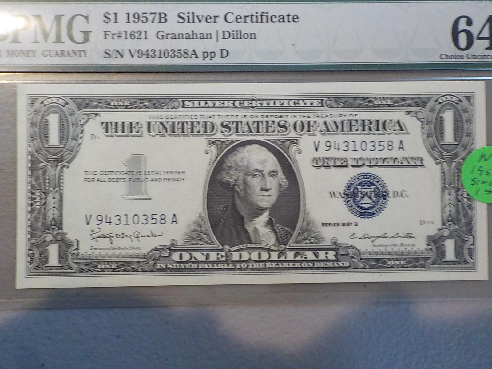 N7 $1.00 1957B Silver Certificate Choice UNC 64