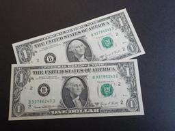 M41 2 UNC $1.00 1969 Green Seal Each x 2