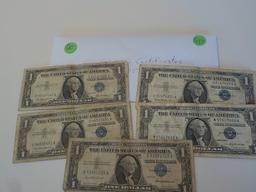 Q13 5 Silver Certificates Each x 5
