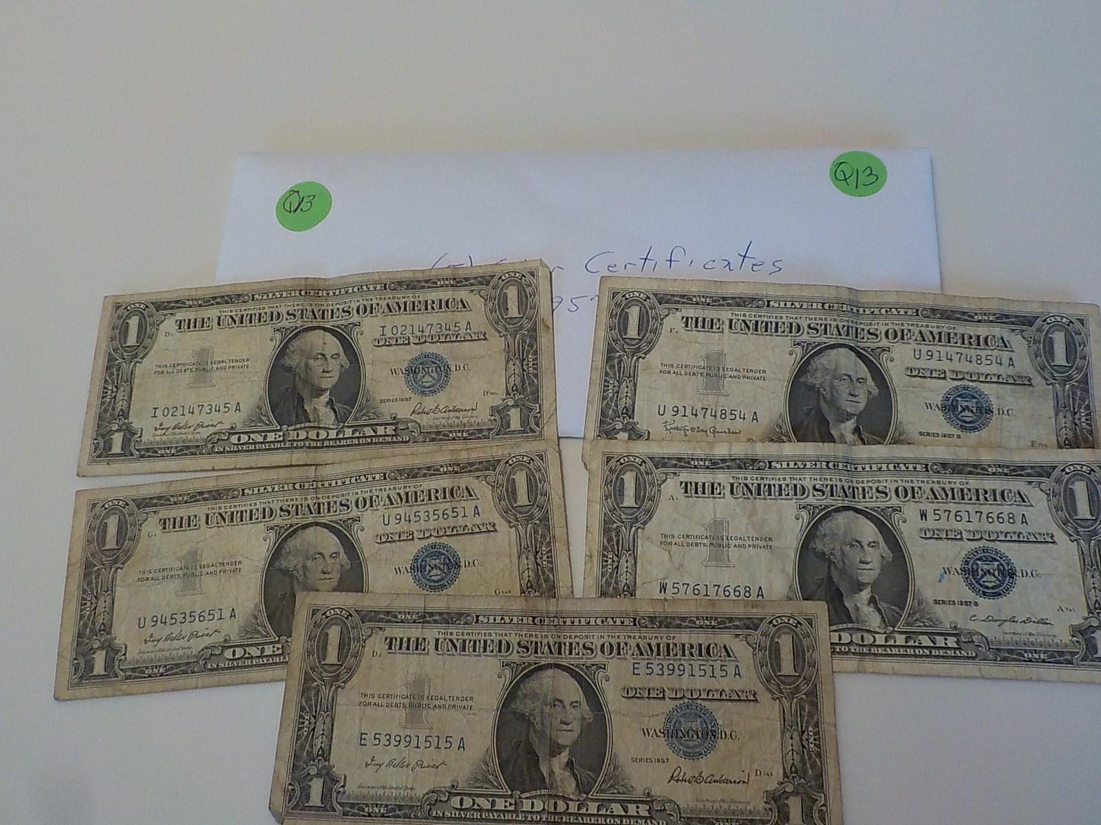 Q13 5 Silver Certificates Each x 5