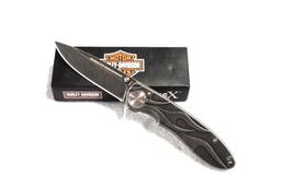 FOLDING HARLEY DAVIDSON GUN METAL POCKET KNIFE WITH BELT CLIP IN ORIGINAL BOX MADE BY CASE AND SONS