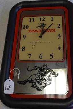 WINCHESTER AMMUNITION, MIRRORED ADVERTISING CLOCK