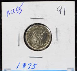 1875 Seated Dime No Arrows AU55