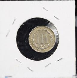 1867 Three Cent Nickel About Uncirculated Condition