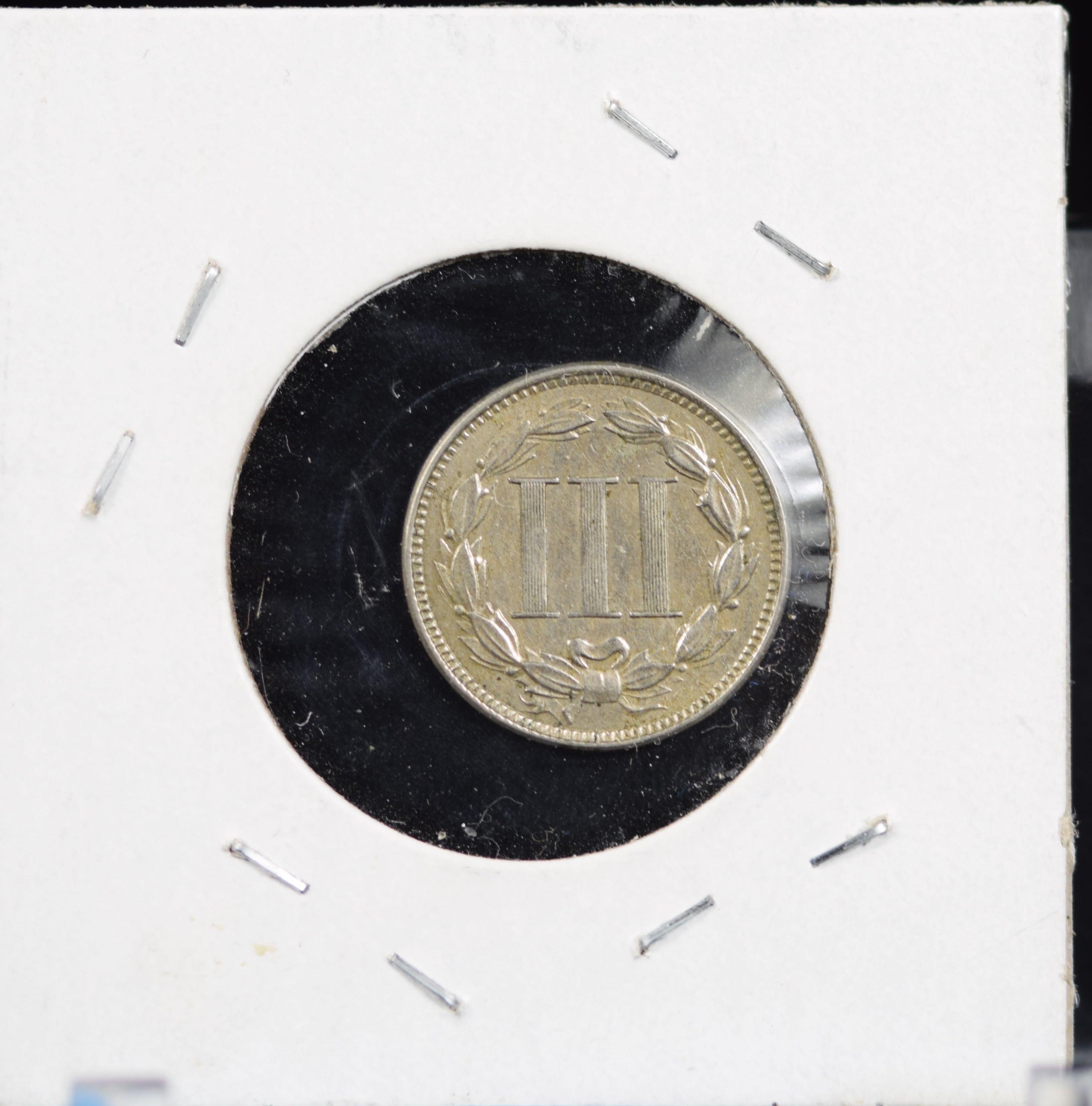 1867 Three Cent Nickel About Uncirculated Condition