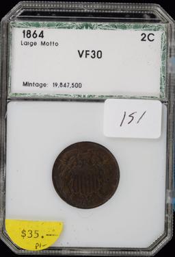 1864 Large Motto Two Cent PCI Certified VF-30