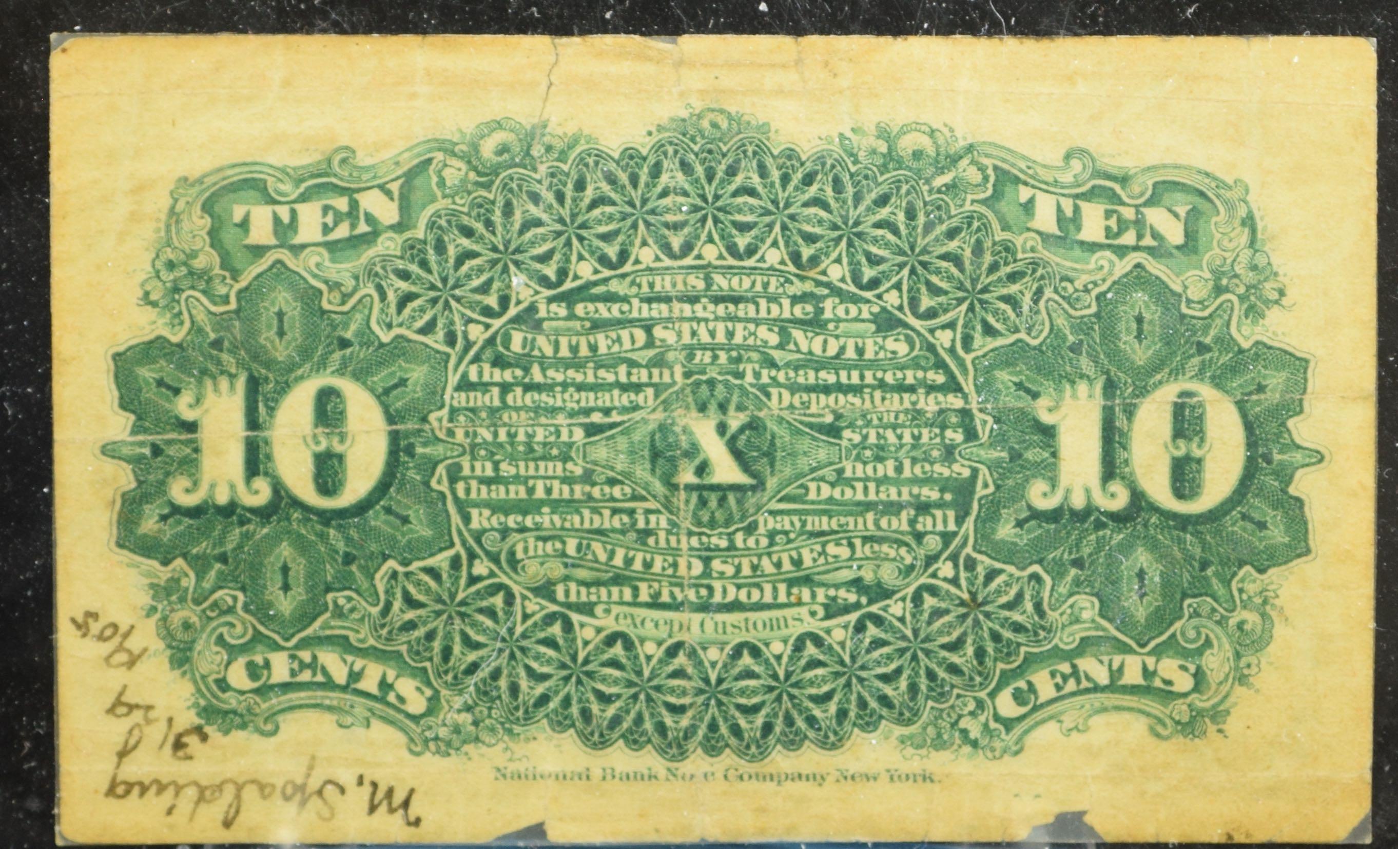 Laminated Fractional Currency 1863 Ten Cent