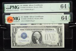 2 $1 Consecutive # Silver Certificates PMG 64EPQ F10