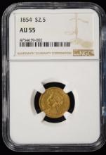 1854 $2.5 Gold Liberty NGC AU-55