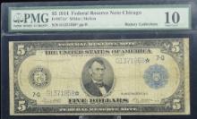 1914 $5 FRS Chicago Blue Seal Star G1371958 PMG10